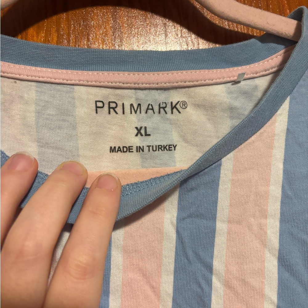 PRIMARK Pastel Blue and Pink Brooklyn Striped Short Sleeve T-Shirt Men’s Size XL - Picture 3 of 4